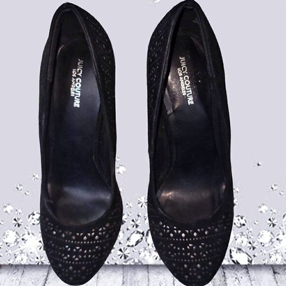 Juicy COUTURE velvety black peek-a-boo Heels - Picture 7 of 9